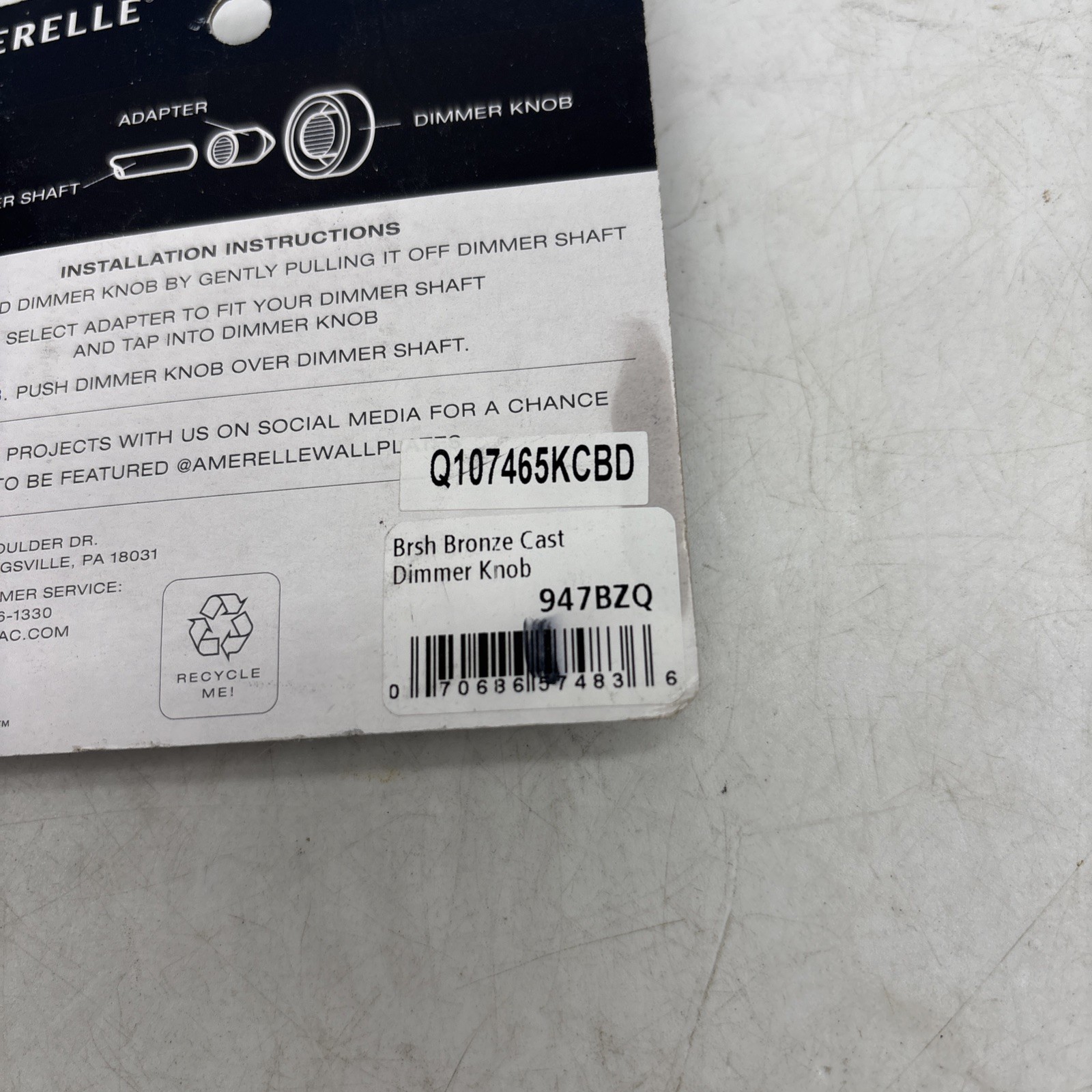 Amerelle 947BZQ Brushed Bronze Cast Rotary Dimmer Knob Metal