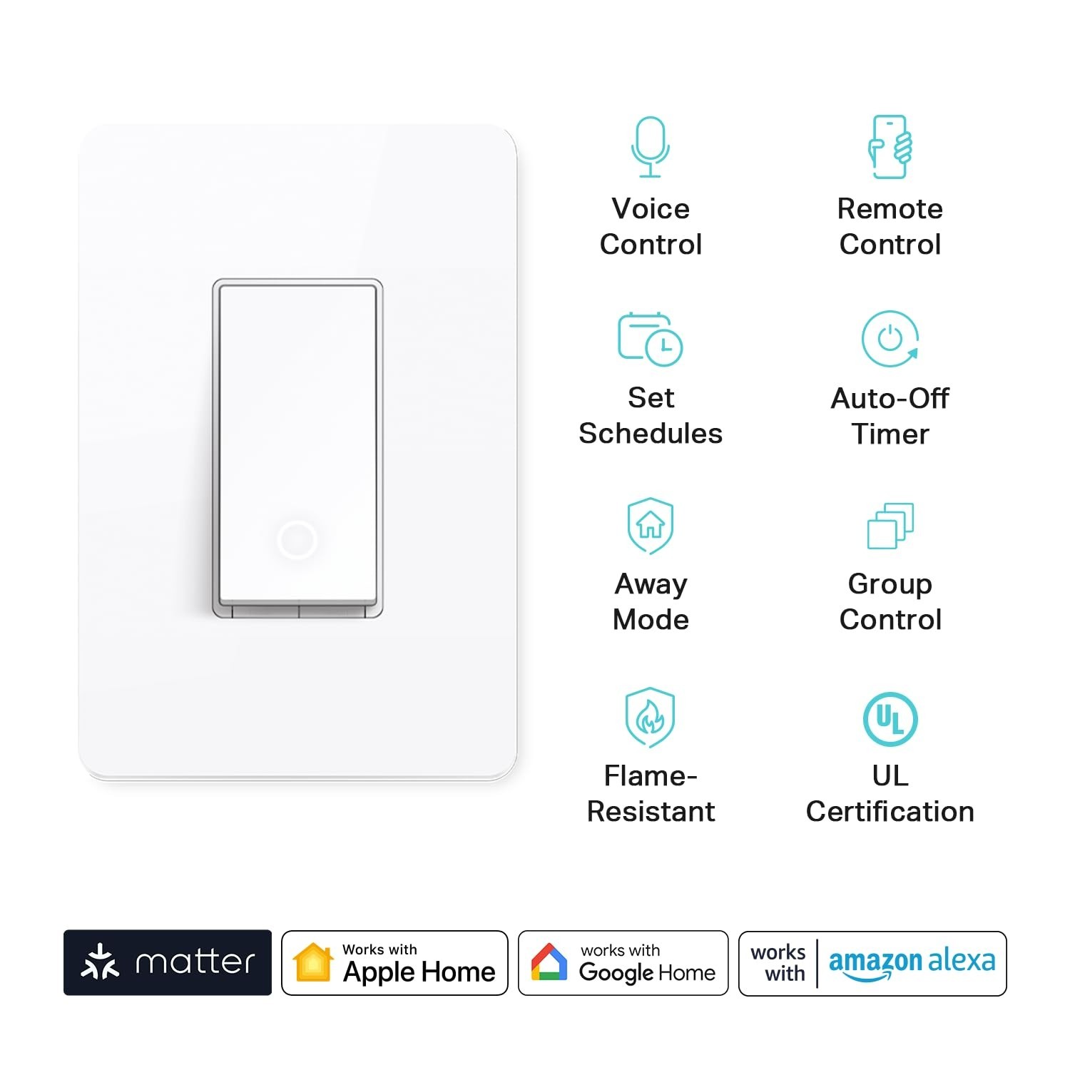 Matter Smart Light Switch: Voice Control w/Siri, Alexa & Google Assistant,3 Pack