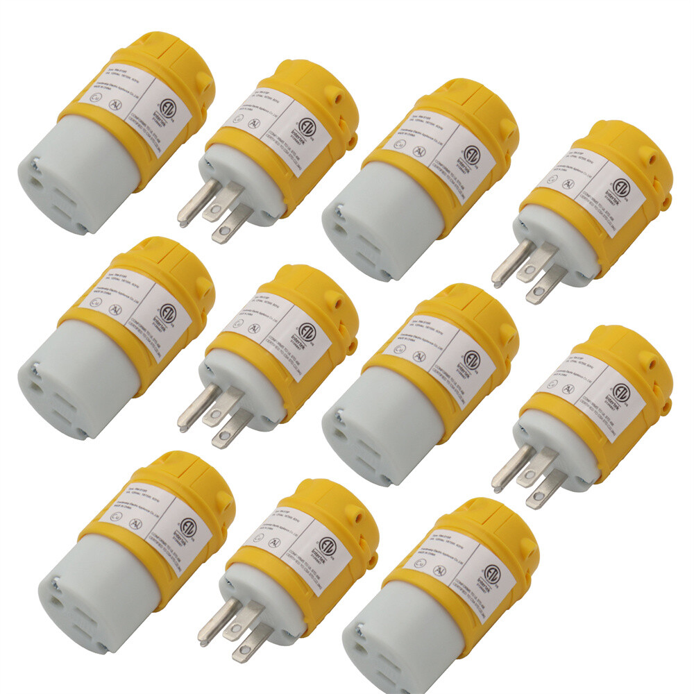 5 Set Straight Blade Electrical Plug and Connector Set 15 Amp 125V 5-15P 5-15R