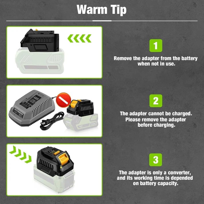 For Greenworks 40V Battery Convert to Work for Dewalt 20V Cordless Power Tool