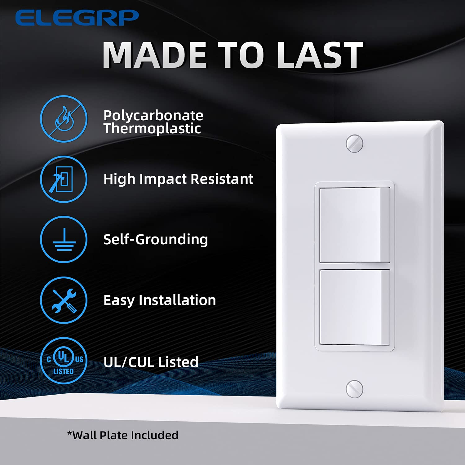 Decorator Double Rocker Light Switch, Two Single Pole Electrical Paddle, 15A 120