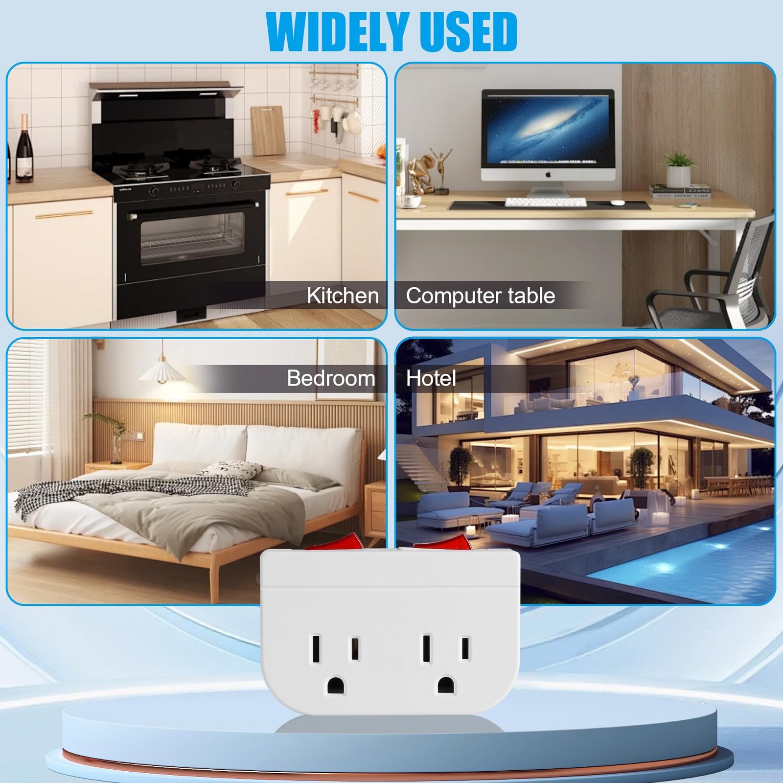 Grounded Outlet with Double ON Off Switch,VSEER 2 Port Electrical Outlet Plug…