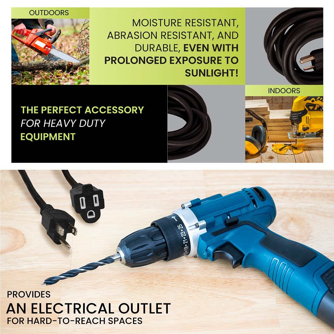 Power By GoGreen Go Green Power Inc. 16/3 50ft Black Outdoor Extension Cord -…