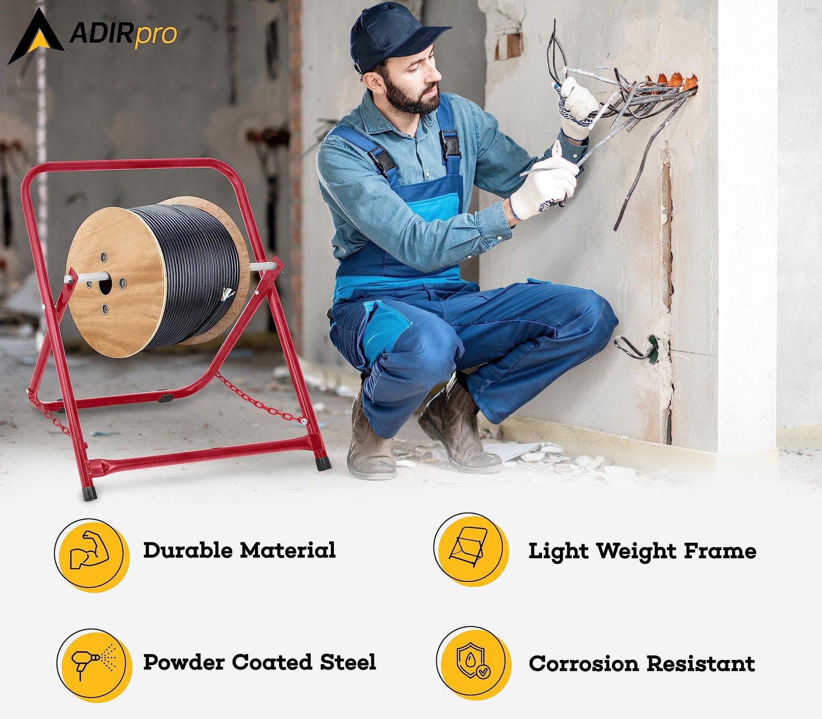 Durable Single Axle Cable Caddy Commercial Industrial Grade Steel Wire Dispenser