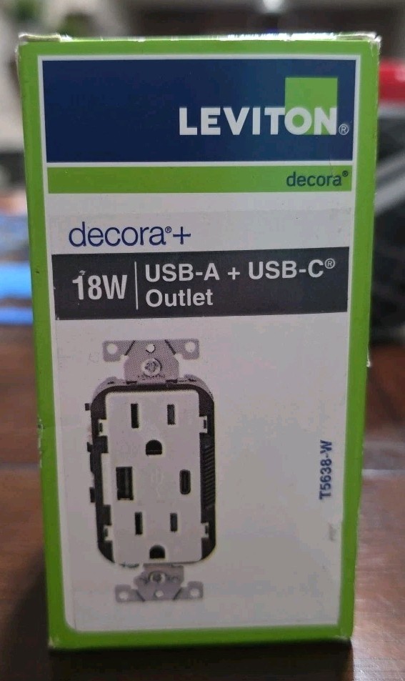 Leviton T5638-W: USB Type A & C In-Wall Charger Tamper Resistant Outlet in White