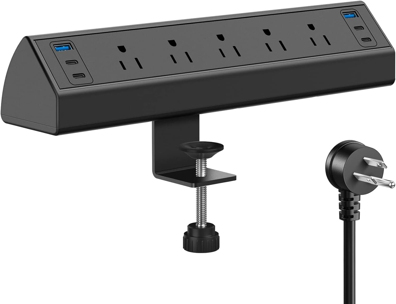 Versatile Desk Clamp Power Strip – USB C Fast Charging – 5 Outlets 6 USB Ports