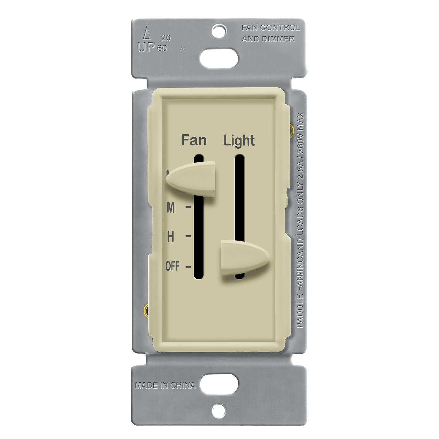3 Speed Ceiling Fan Control and Dimmer Light Switch, 2.5A Single Pole Light Fan
