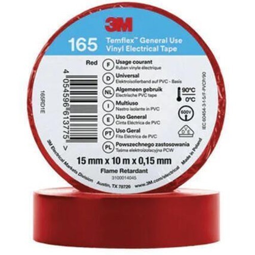 10x PVC Electrical Insulating Tape 15mm x 0.15mm x 10m Temflex™ 165, red, 3M