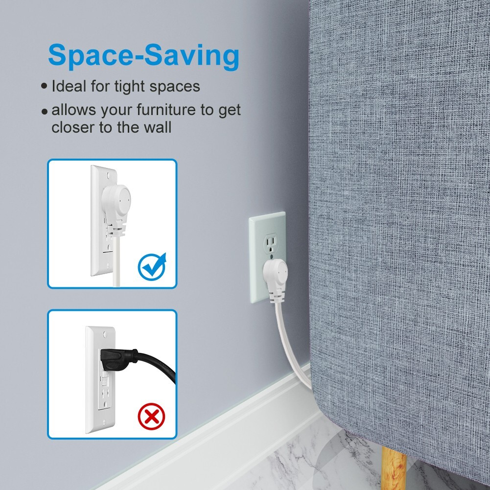 DEWENWILS 2 Pack 3 Ft Extension Cord with Flat Plug,, 16 AWG SJTW SPT-3 Cord