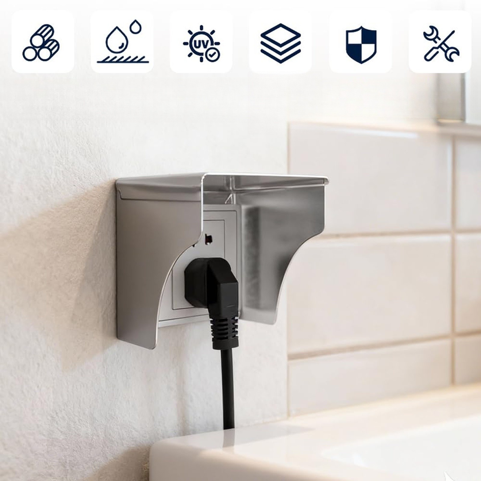 Stainless Steel Socket Cover 12.5 x 12 cm for Outdoor Toilets For bathrooms