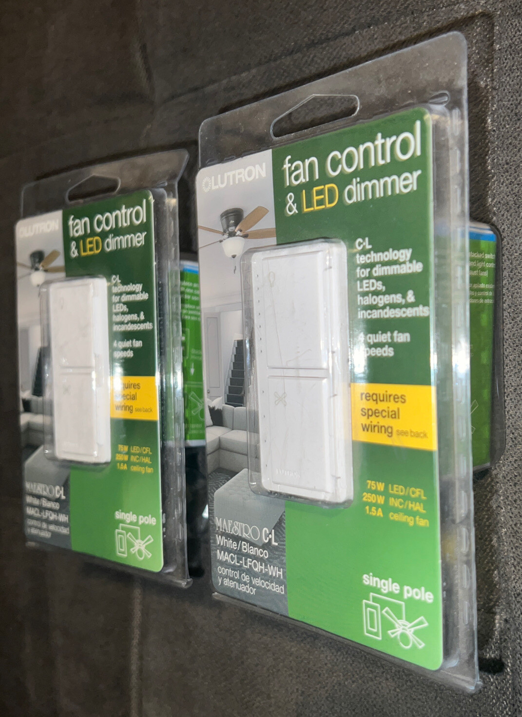 Lutron Maestro Lot Of 2 1.5Amp 4-Speed Wired Fan Control and💡Light Dimmer-White