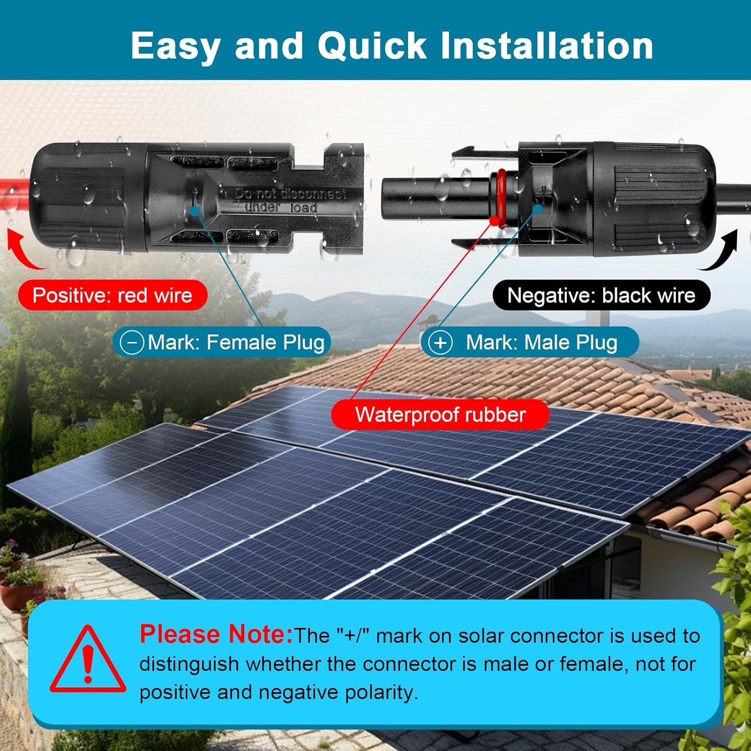 100FT Solar Panel Extension Cable – 10AWG/14AWG IP68 Waterproof Wire Set