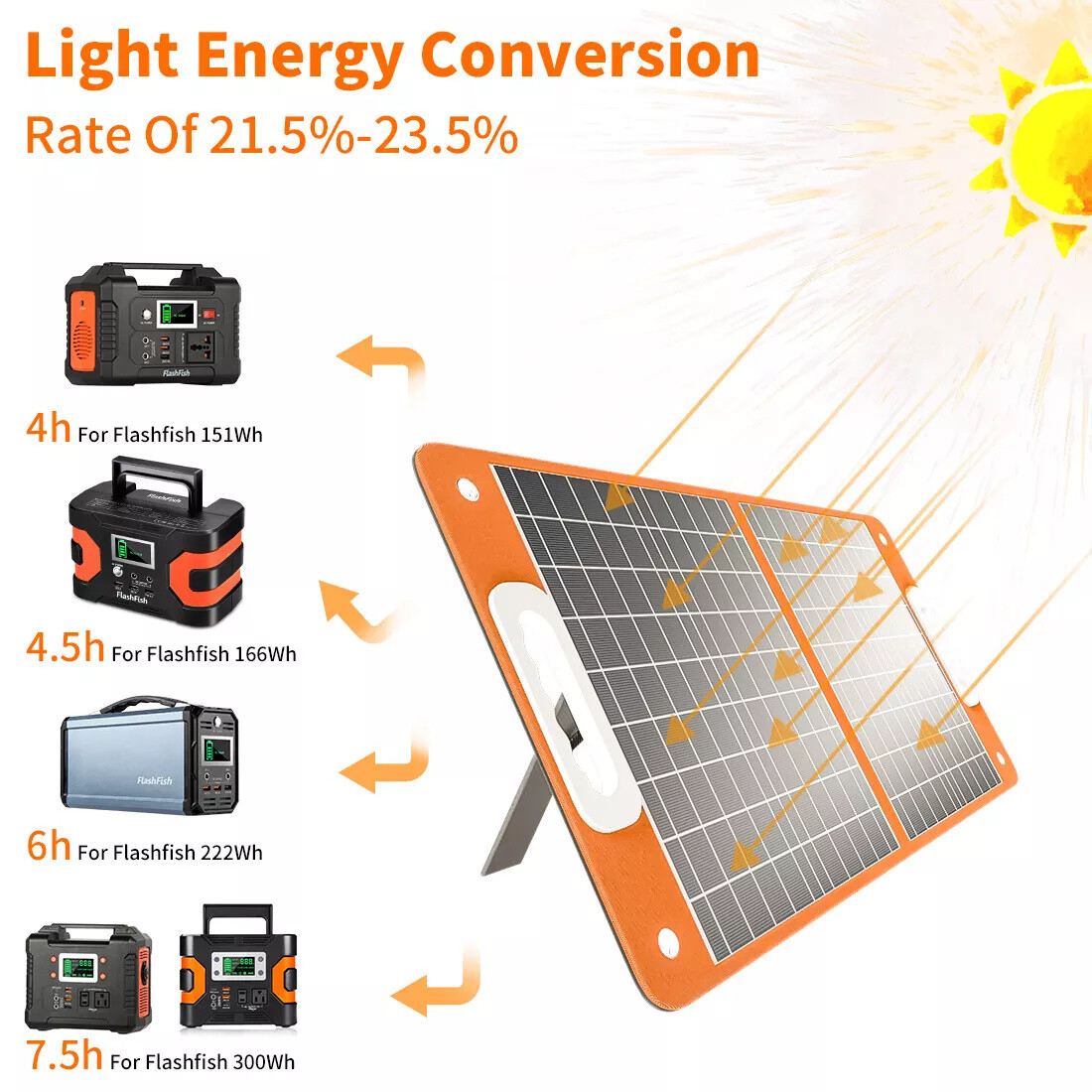 Flashfish BP030B Portable Power Station 300W 230.4Wh With Solar Panel 60W 18V US
