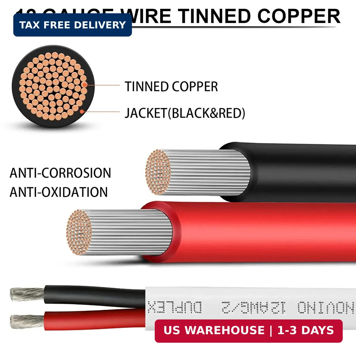 12 Gauge Marine Wire,12 AWG Duplex Marine Grade Wire,30ft Tinned Copper Boat Ele