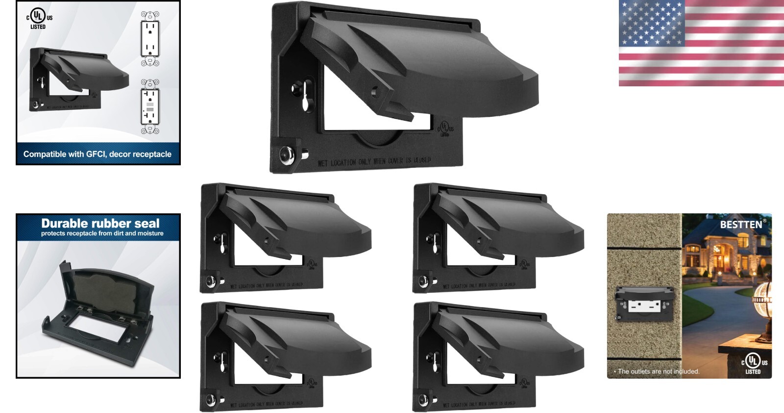 Durable Black Weatherproof Outlet Wallplates – 5 Pack for Easy Installation