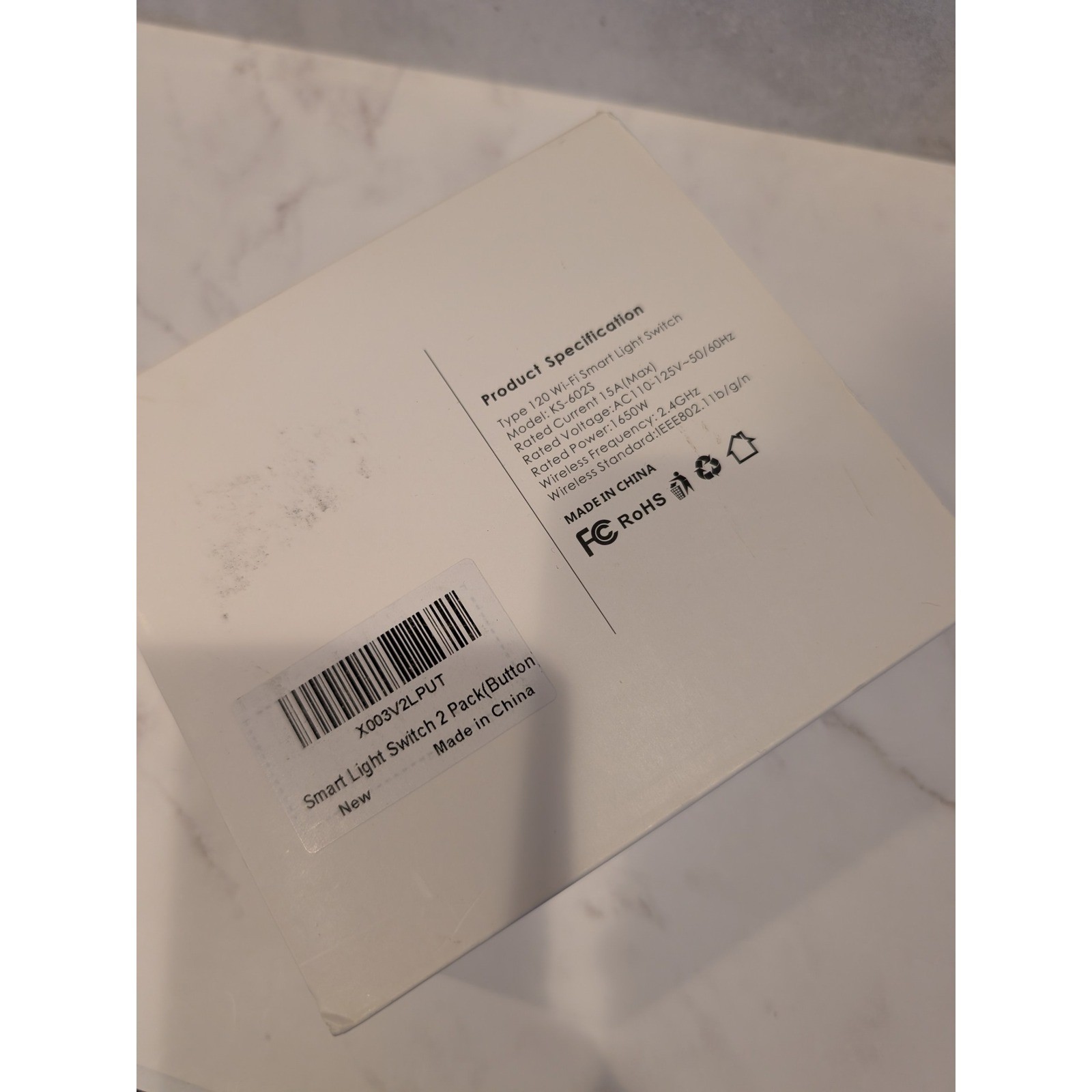 Smart Wi-Fi Light Switch 2 Pack KS-602S White Single Pole 15A 110-125V New