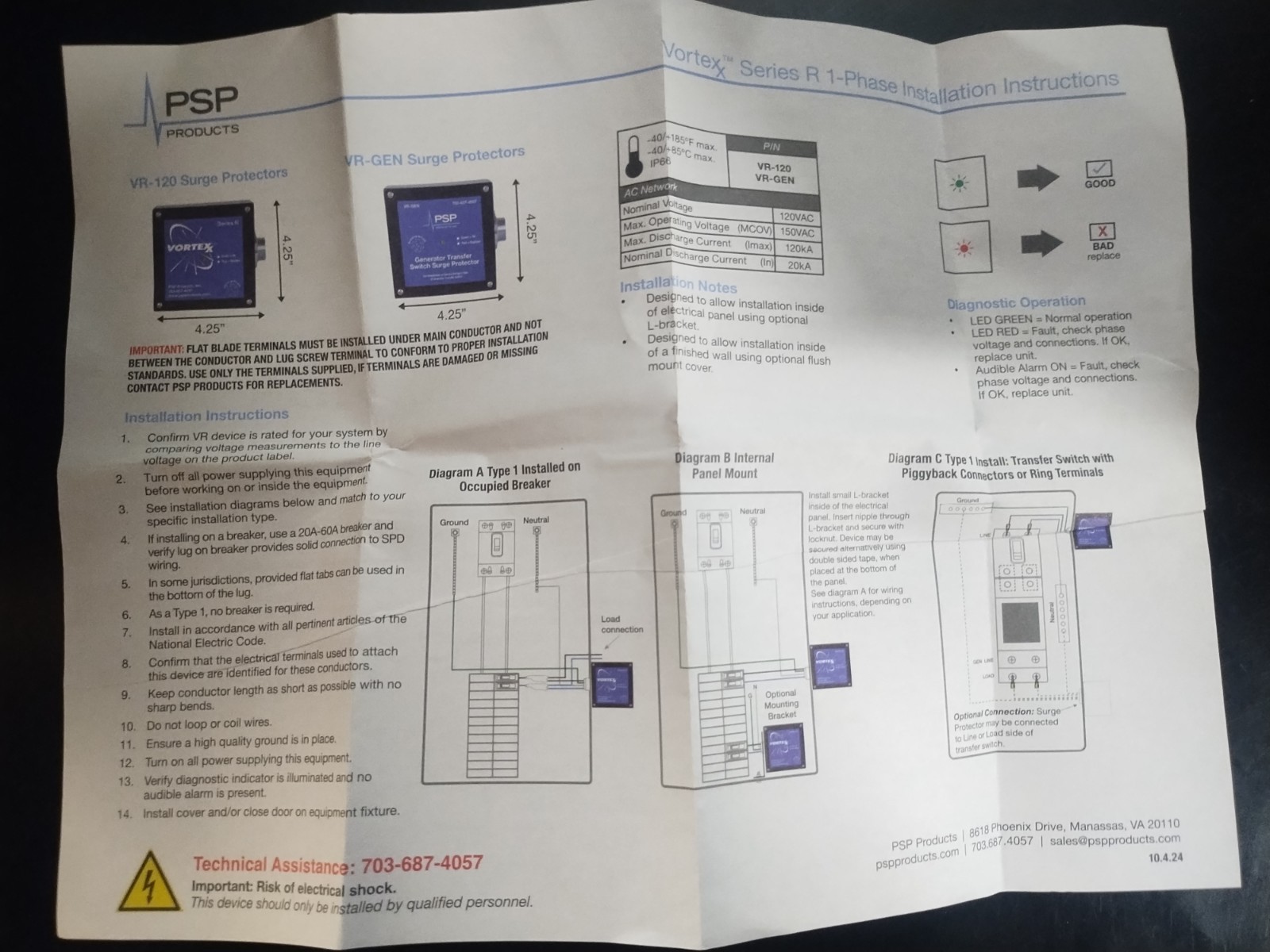 Brand New PSP VR1-120-4XM Surge Protection Device 120-240Vac 50/60Hz