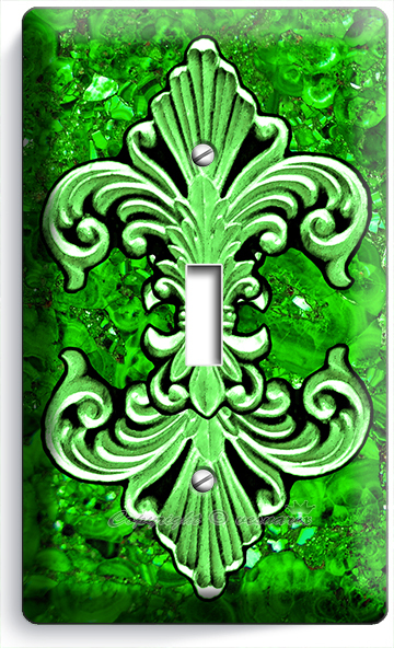 FLEUR DE LIS GREEN MARBLE LIGHT SWITCH WALL PLATE OUTLET LIVING ROOM HOME DECOR