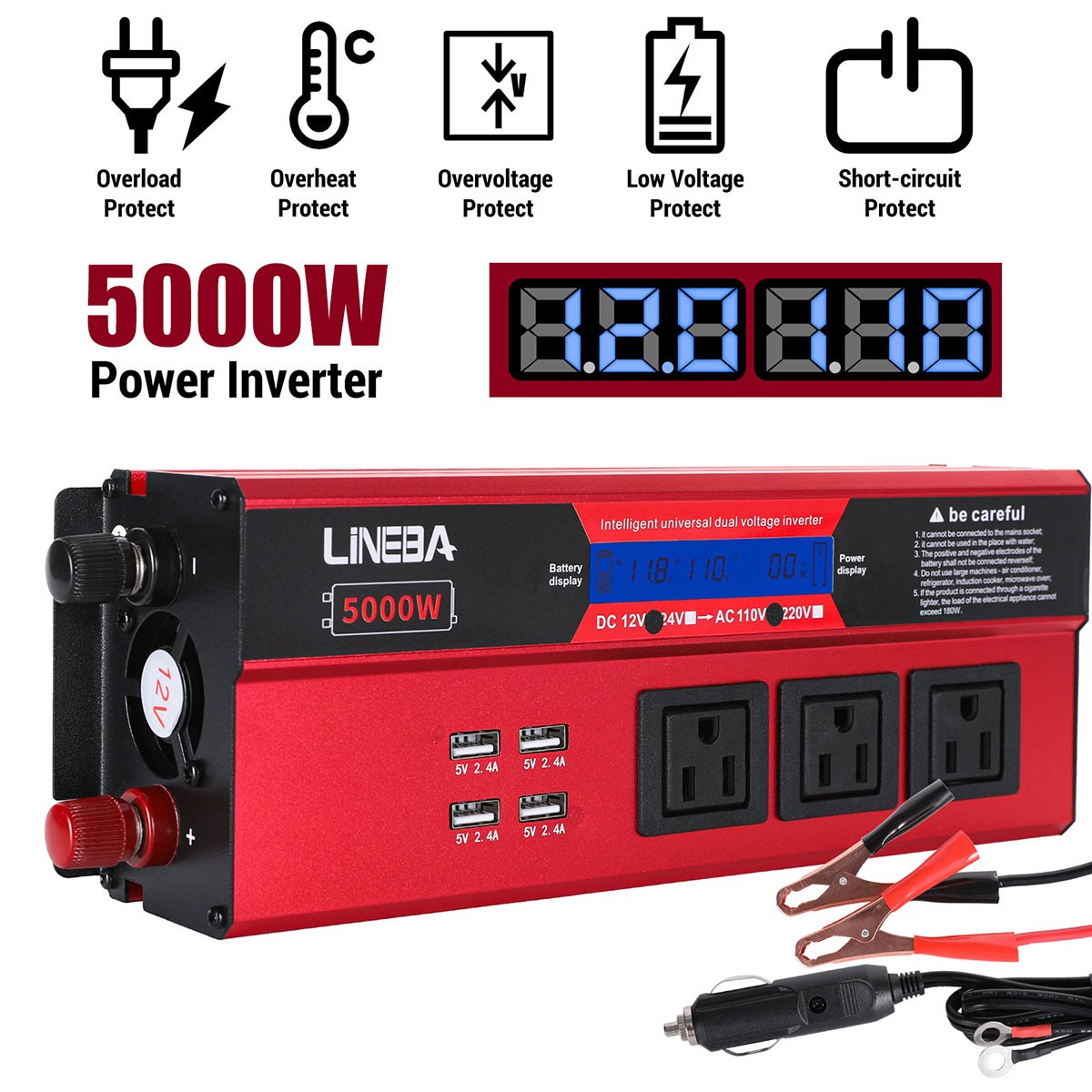 1500W 2500W 5000W Power Inverter 12V To 110V 120V Converter For Boat Car Camping
