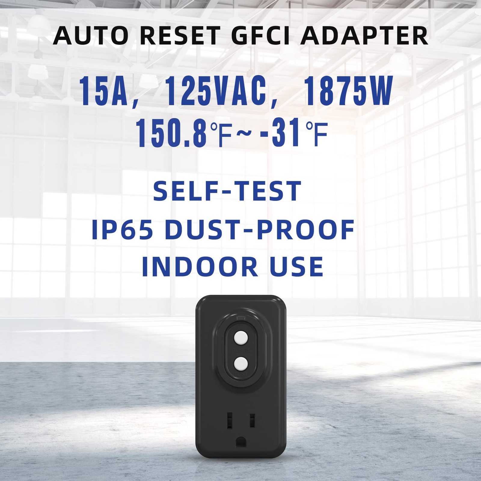 AIDA GFCI Adapter, 15 AMP Single Outlet Grounded 3Prong GFCI Adapter, for Ind…