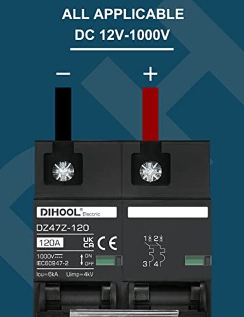 DC Circuit Breaker Solar Disconnect Switch 2P 1000V for PV, 2P DC1000V 120 Amp
