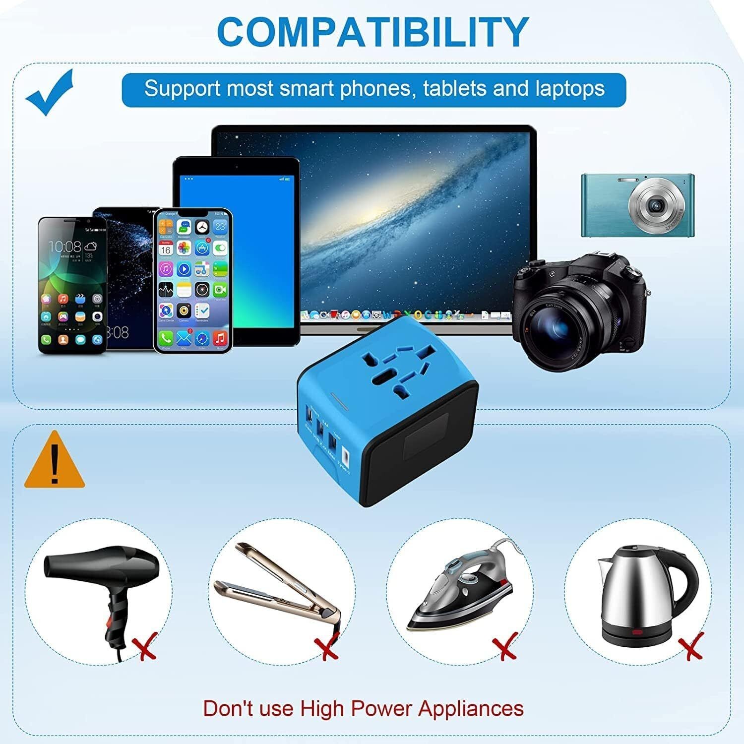 Universal International Travel Adapter Plug 3 USB Power Adapter+Type C Worldwide
