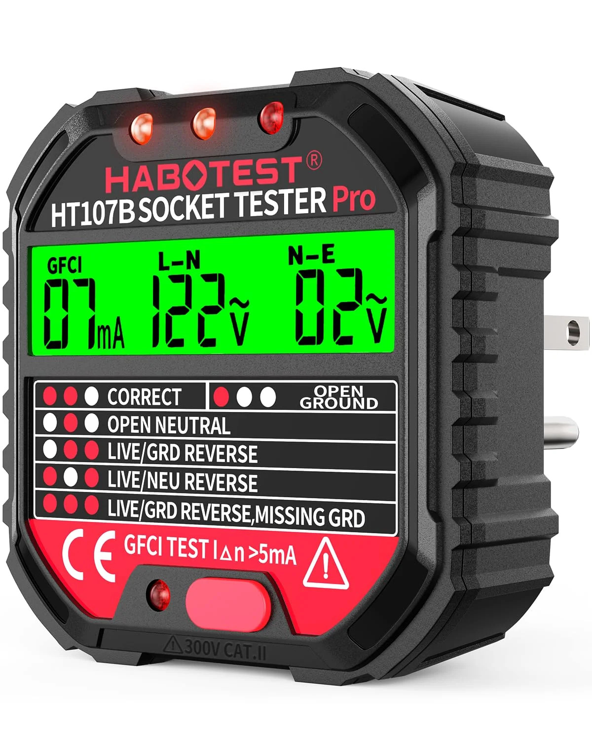Outlet Tester Electrical GFCI Receptacle Detector with LCD Display, 90-250V Powe