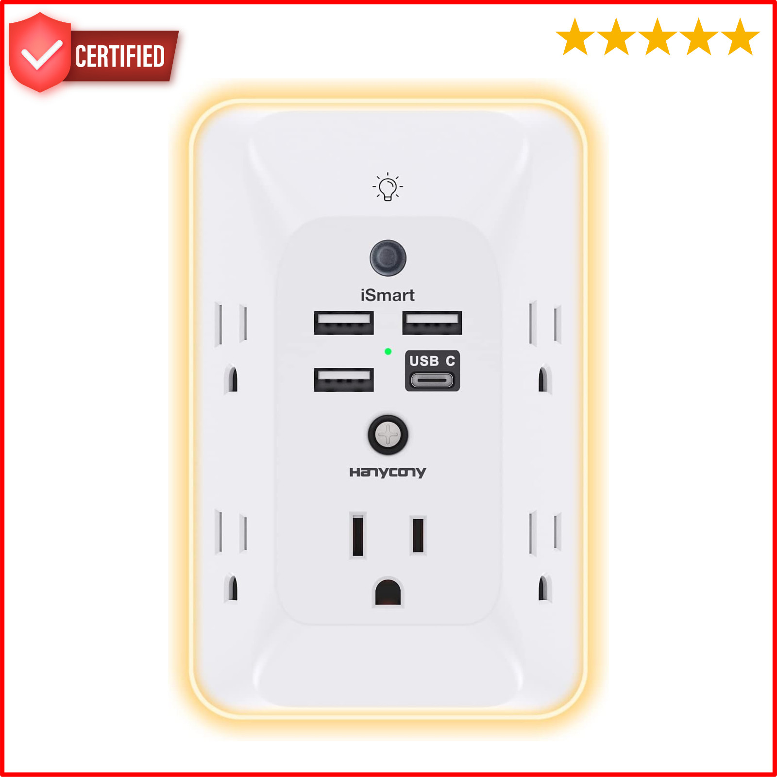 Outlet Extender with Night Light, Multi Plug Outlet USB Wall Charger Surge