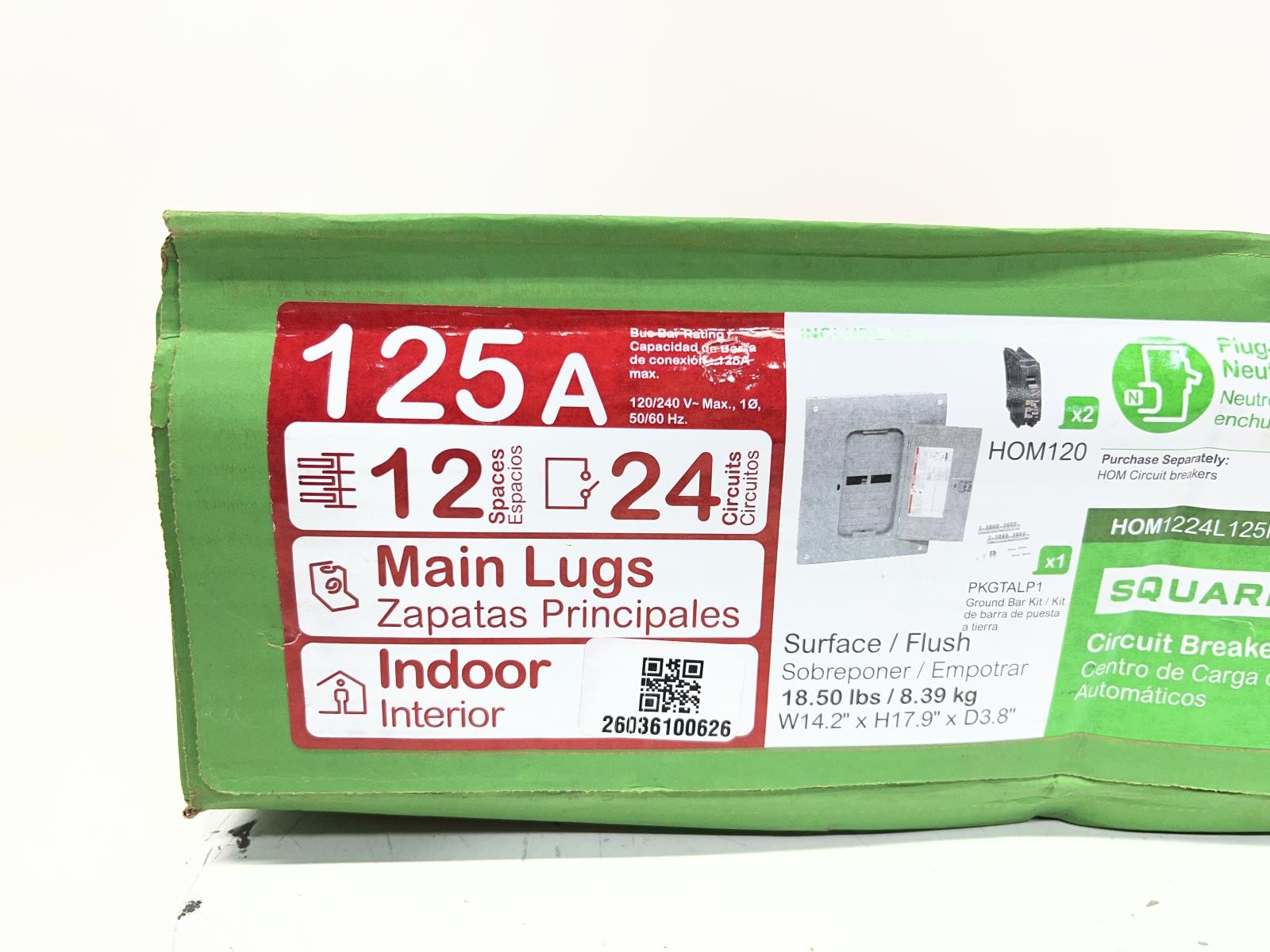 Square D Homeline 125A 12SPC 24-Circuit Indoor Main Lug Plug On Neutral Panel