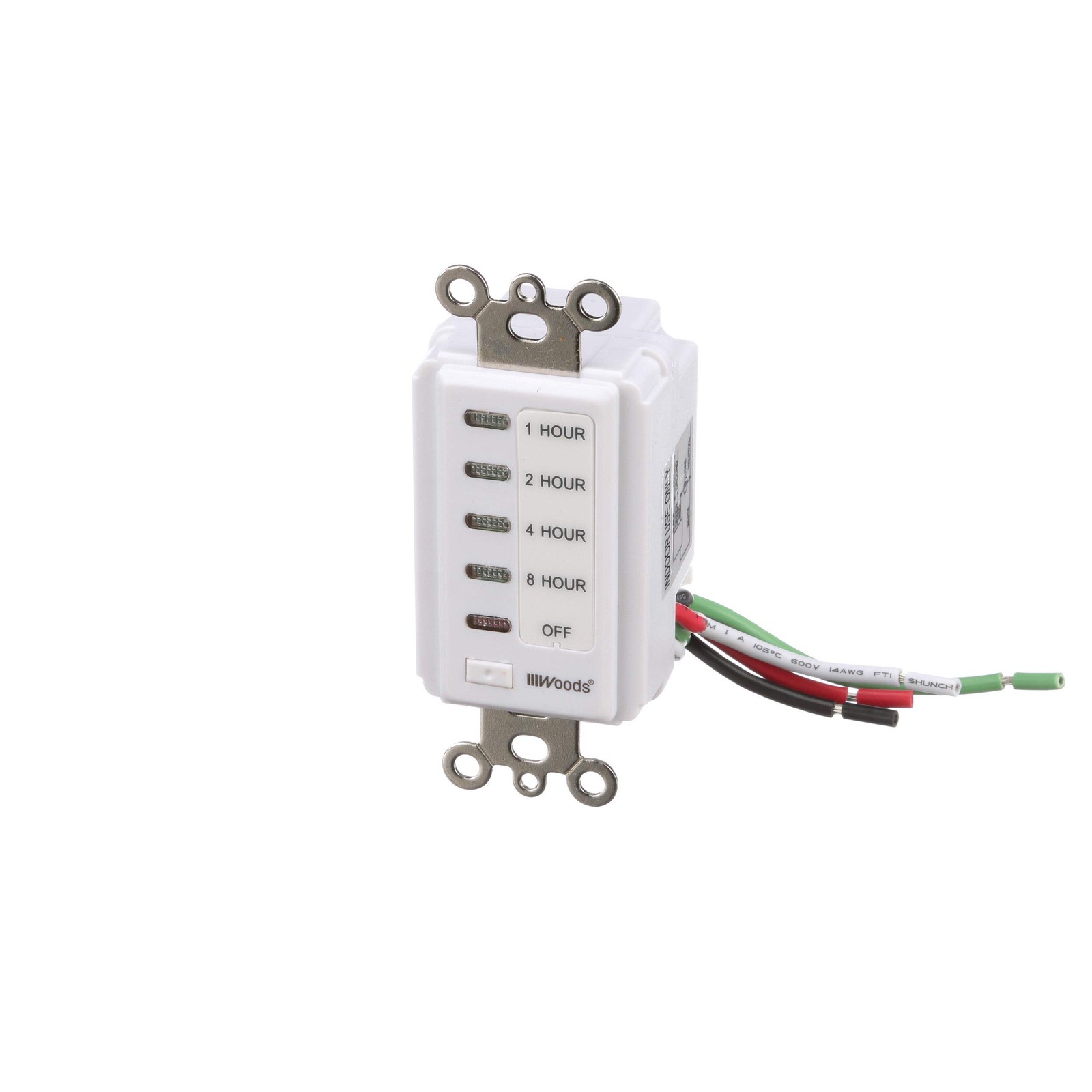 Woods 59013 in-Wall Timer; 120 V; 15 A; 2; 4; 8; 12 Hr Off; 8-Hour, White