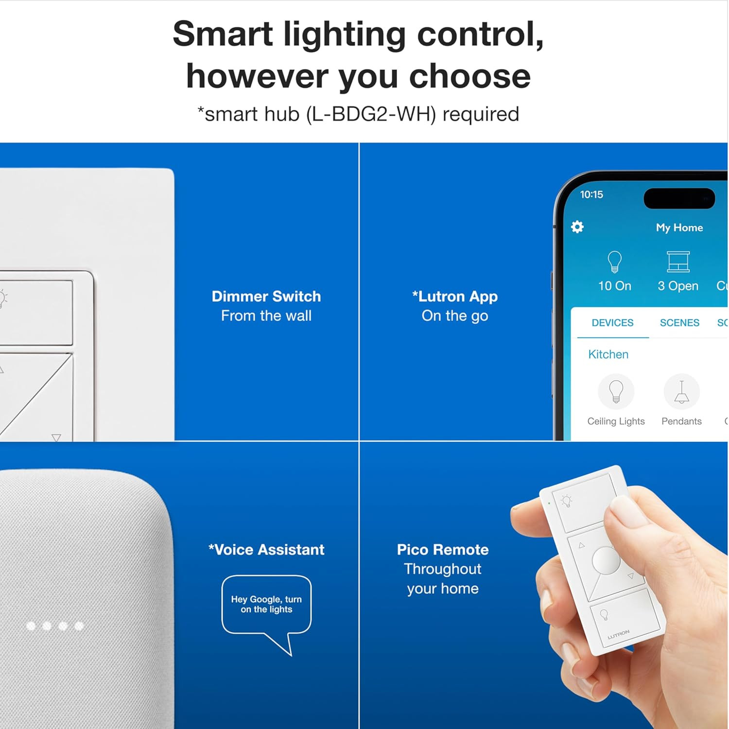 Caseta Original Smart Dimmer Switch ( Smart Hub Required), for LED Lights, 150 W
