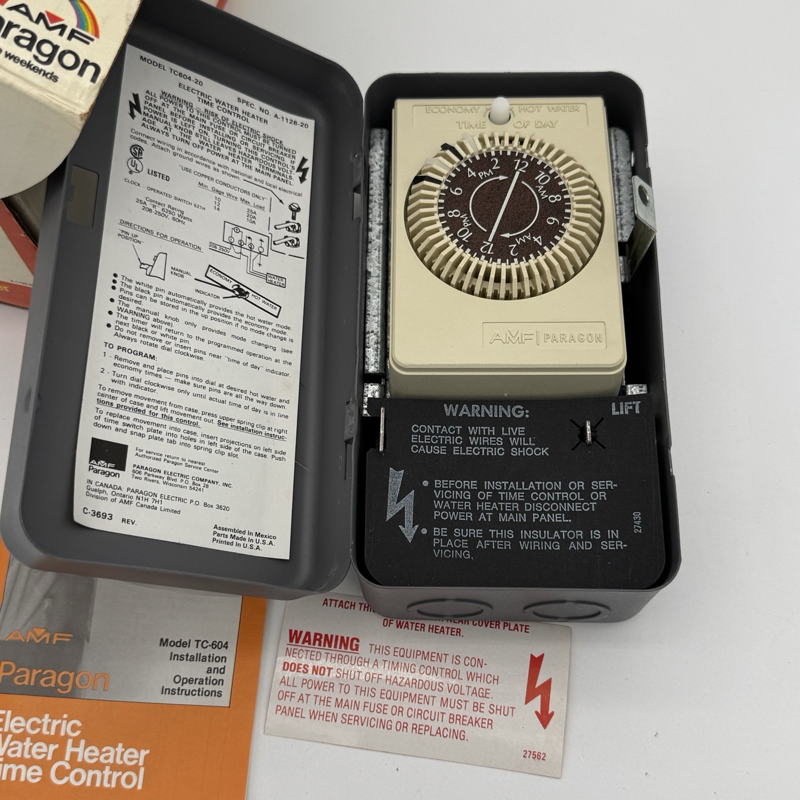 PARAGON Water Heater TC-604 Electric Timer Control 24 Hour | New Old Stock