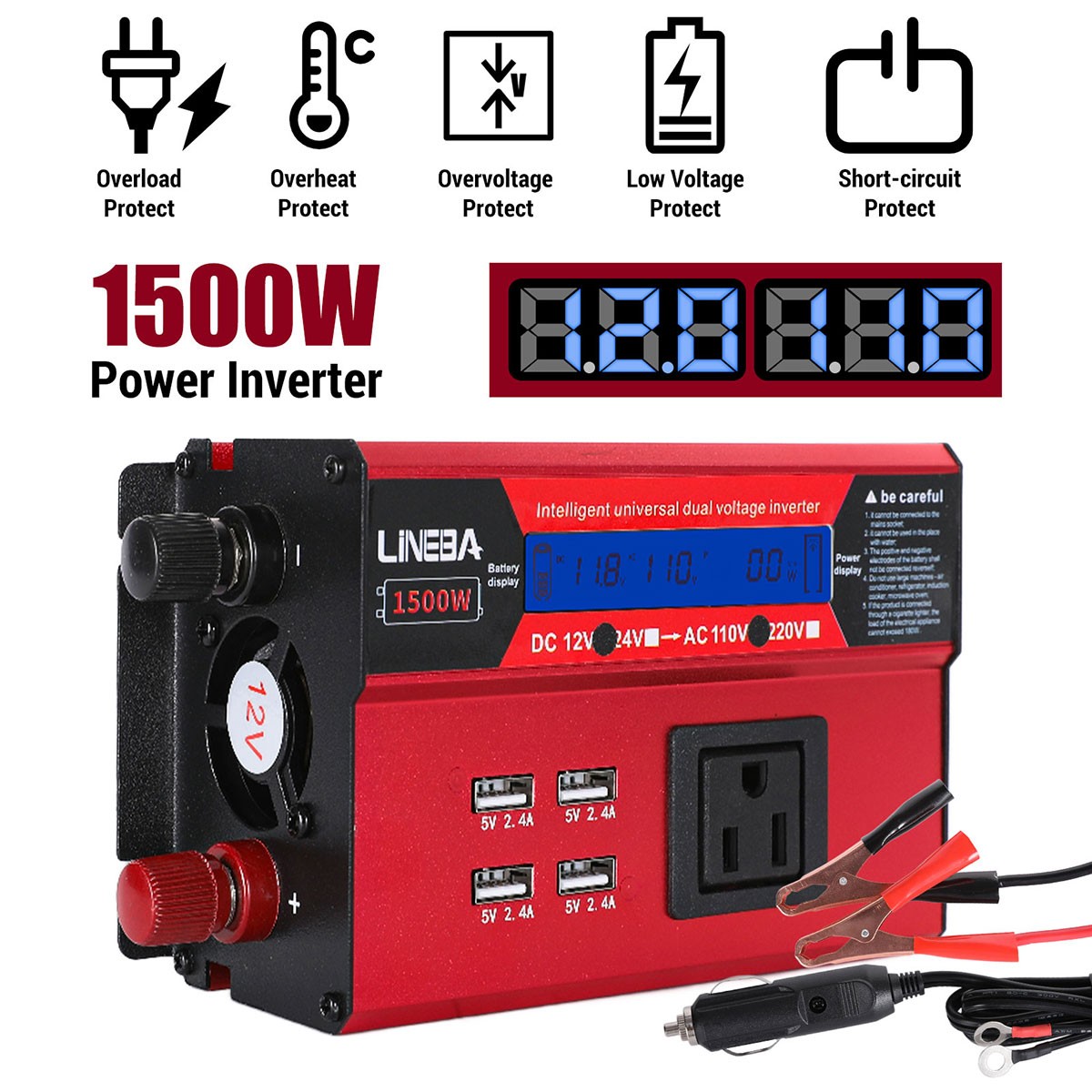 1500W 2500W 5000W Power Inverter 12V To 110V 120V Converter For Boat Car Camping