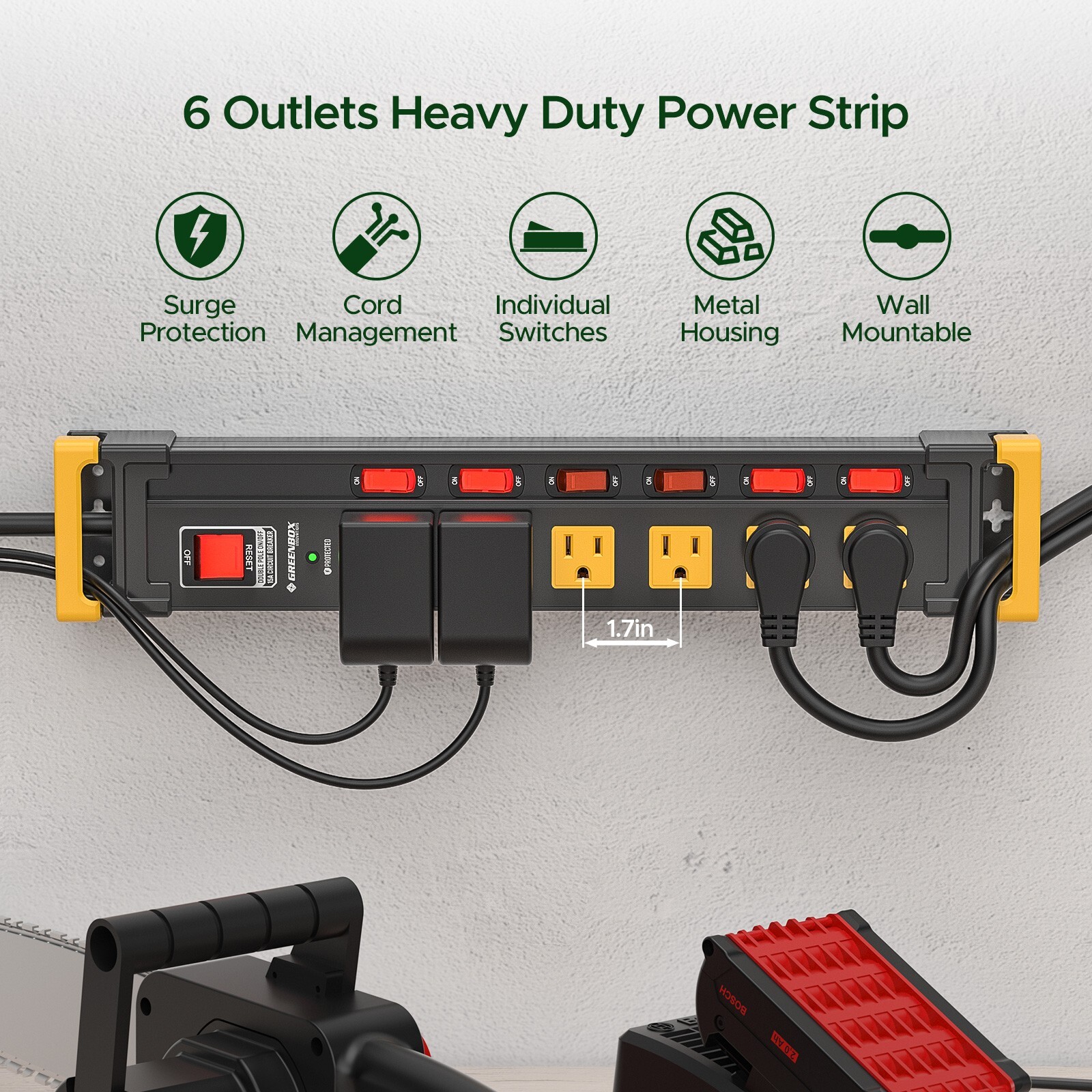 6-Outlet Heavy Duty Metal Power Strip Surge Protector with 6 Ft Cord ETL Listed