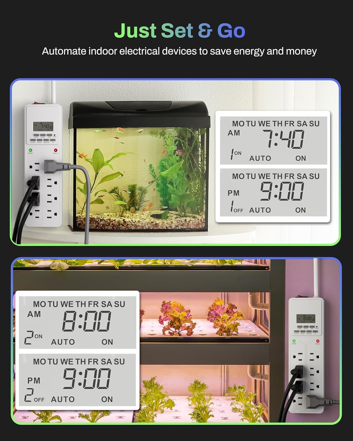 BN-LINK 8 Outlet Surge Protector with 7Day Digital Timer (4 Timed +4 Always On)