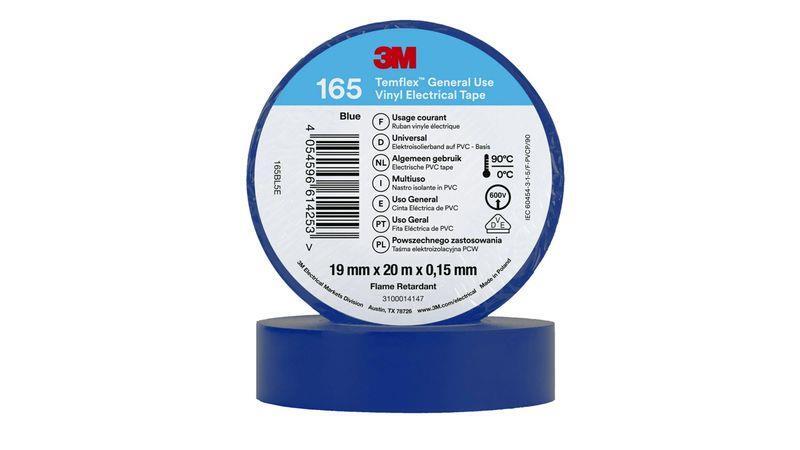 10x PVC Electrical Insulating Tape 19mm x 0.15mm x 20m Temflex™ 165, blue, 3M