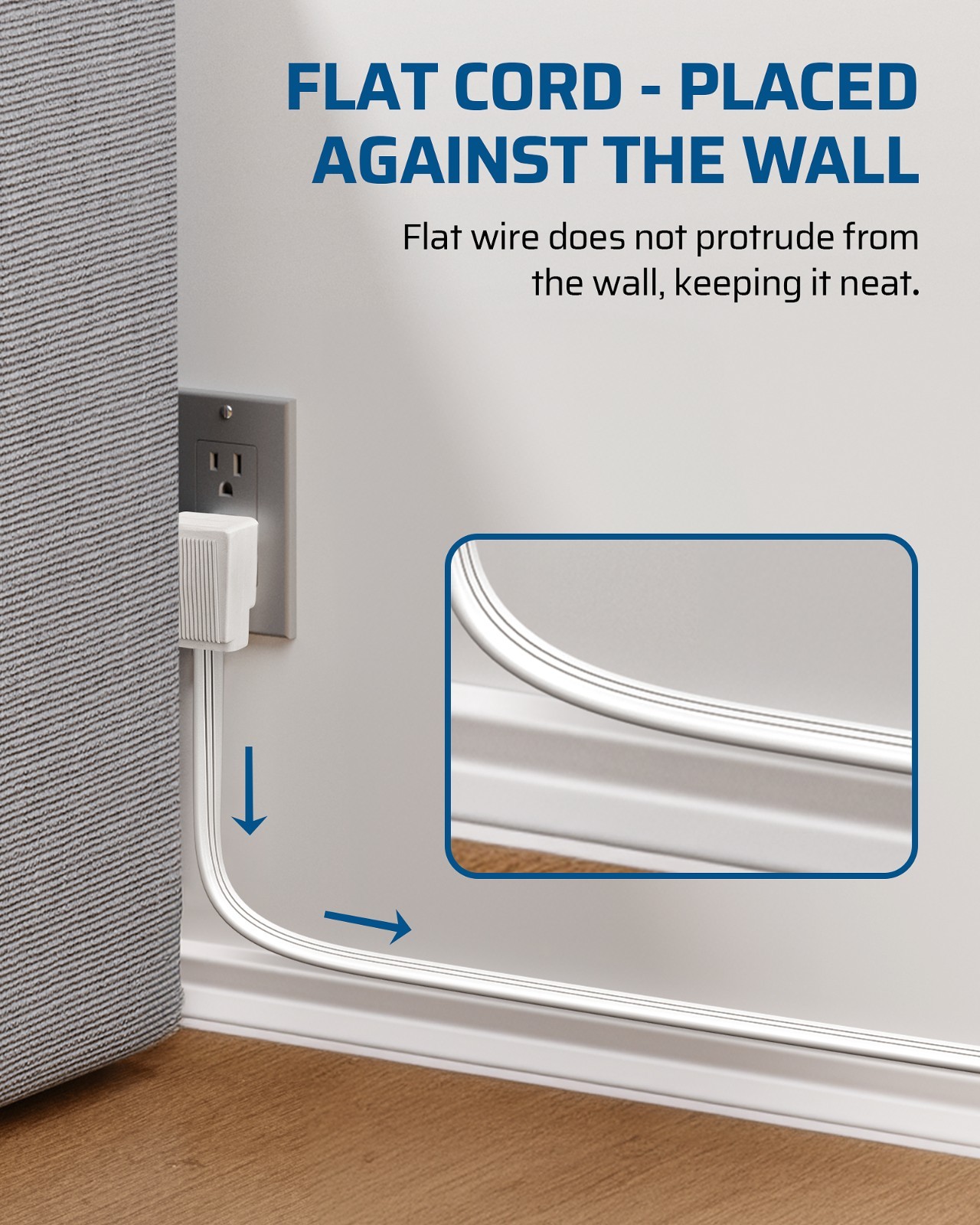 DEWENWILS 15FT Flat Plug Extension Cord, Ultra Thin 3-Outlet Power Strip