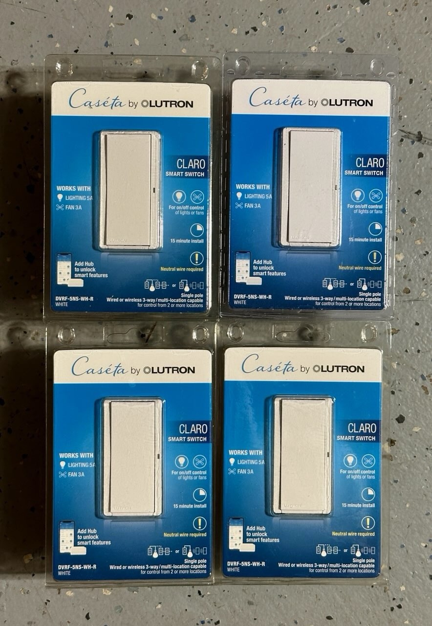 LOT OF 4 Lutron Caseta Claro Smart Switch White DVRF-5NS-WH-R 3389 BRAND NEW