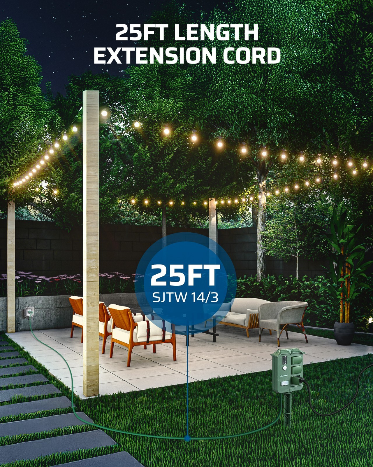 Outdoor Power Stake Timer, 25FT Extension Cord, 100FT Range Remote Control