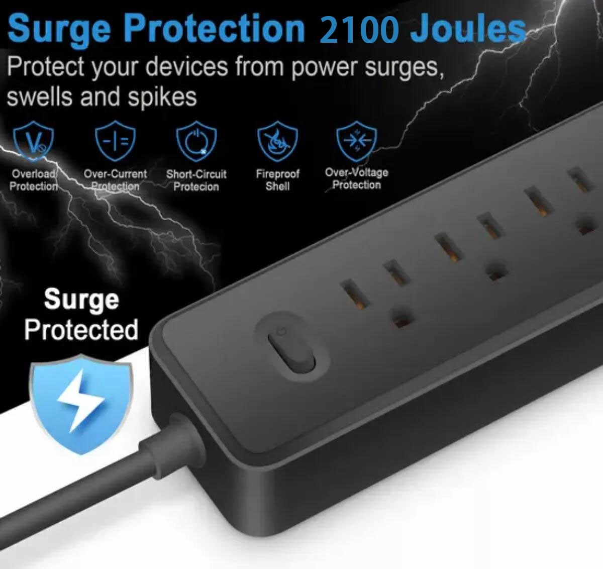 Wall Mountable USB Surge Protector Power Strip 3 USB Ports & 4 Outlet Plugs USA