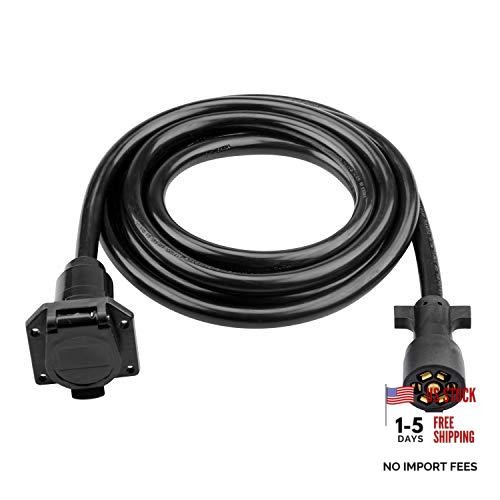 7 Way 12 Feet Trailer Extension Cord, 7 Way Trailer Plug Inline Cord 12 Foot
