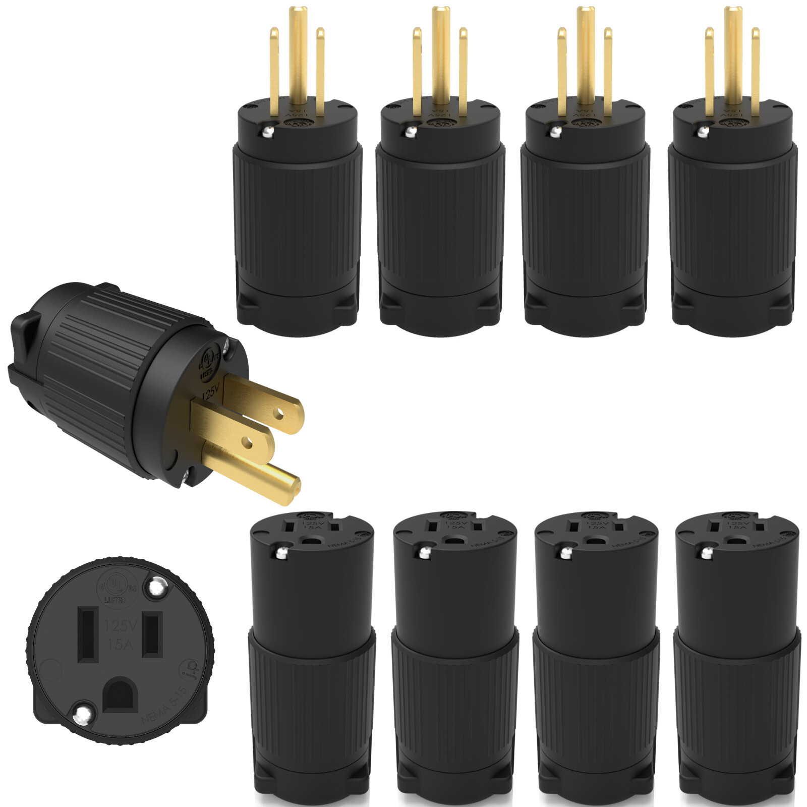 Lot of 10 Male Female 15 AMP 120 VOLT Extension Power Cord Repair Ends Set Kit