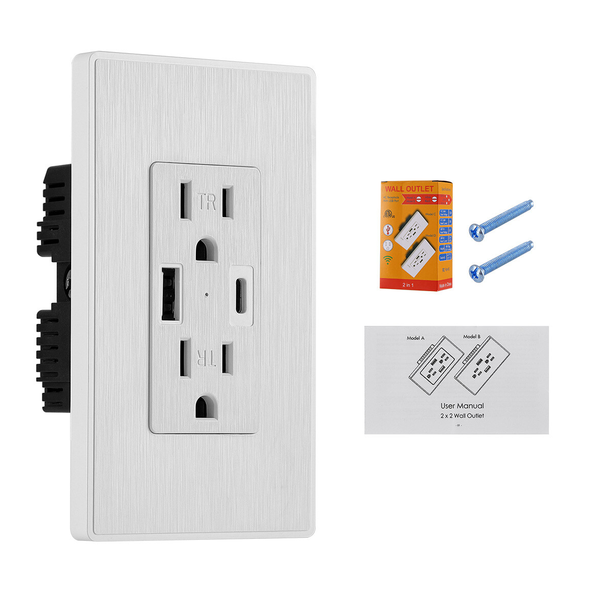 Electrical Outlet Panel Wall Socket AC Power Receptacle w/ USB-C USB-A Port Lot