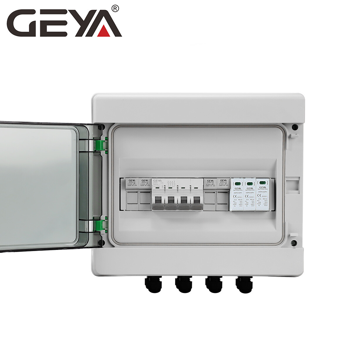 GEYA Solar PV Combiner Box Plastic 15A 2strings 1000VDC Circuit Breaker Solar