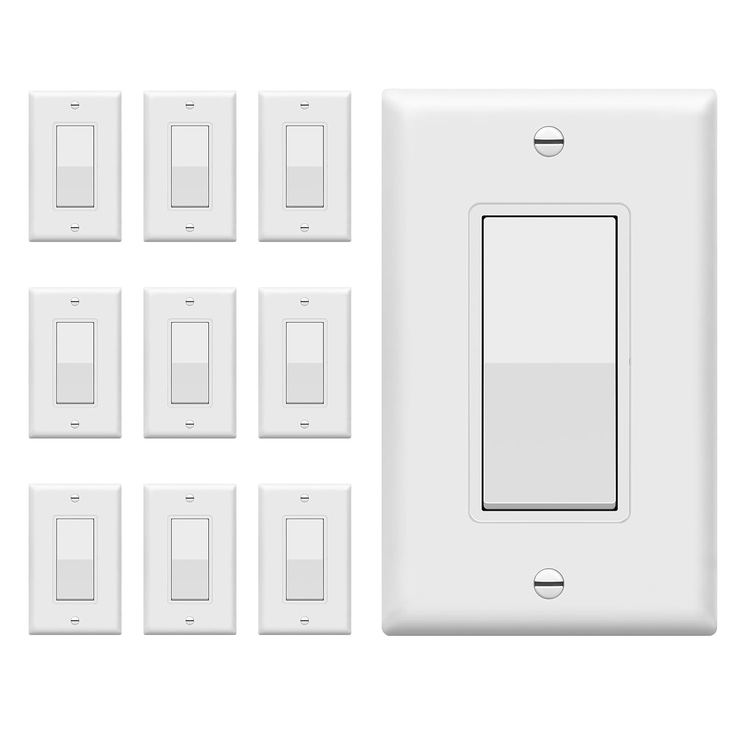 Decorator On/Off Paddle Switch with Wall Plates, Single Pole, 3 Wire, Grounding