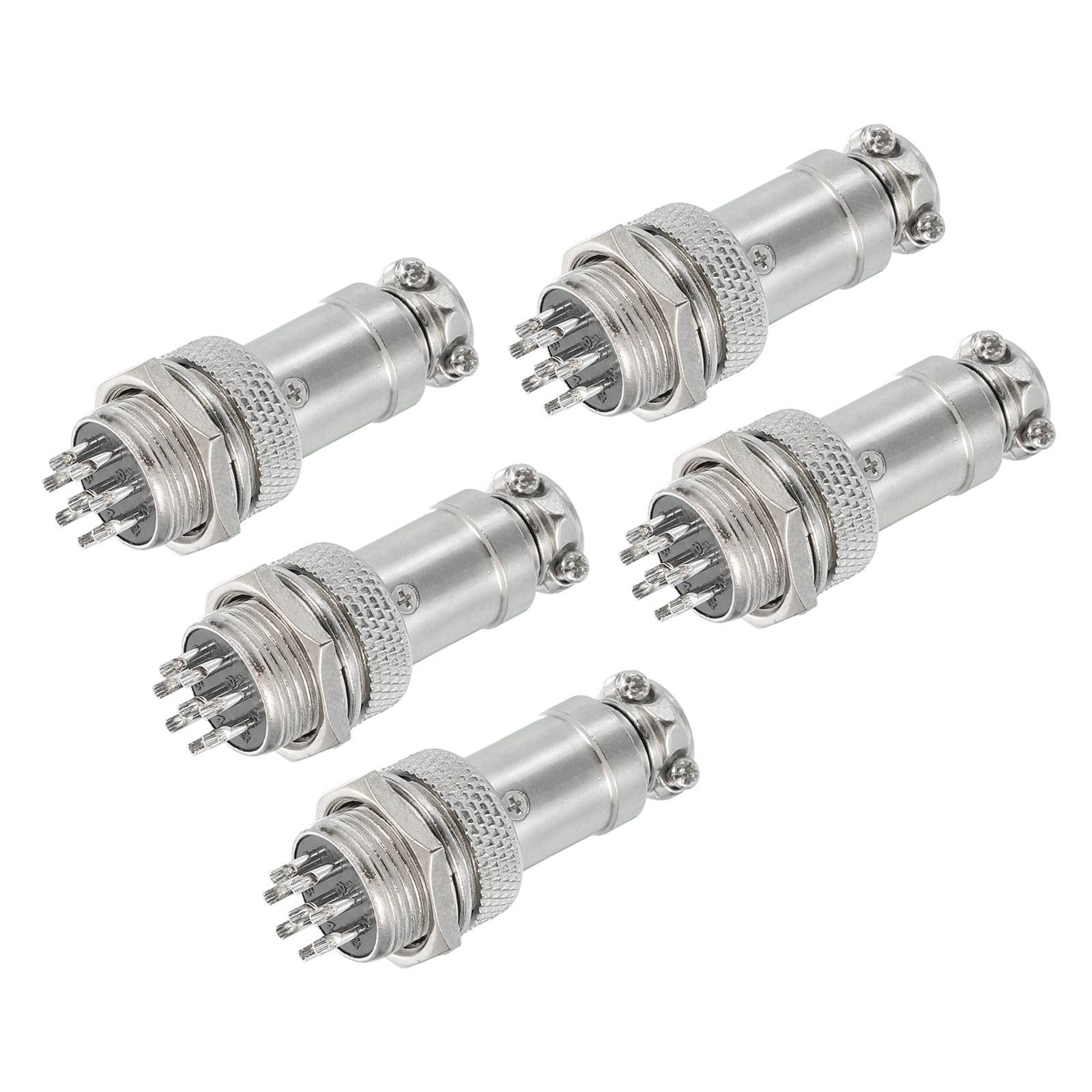 5Pcs 8 Pin Aviation Connector 250V 15A 16mm Metal Circular Connector Silver