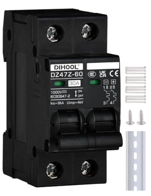 Circuit Breaker DIN Rail Mount Solar Disconnect Switch 2P 2P DC1000V 30 Amp