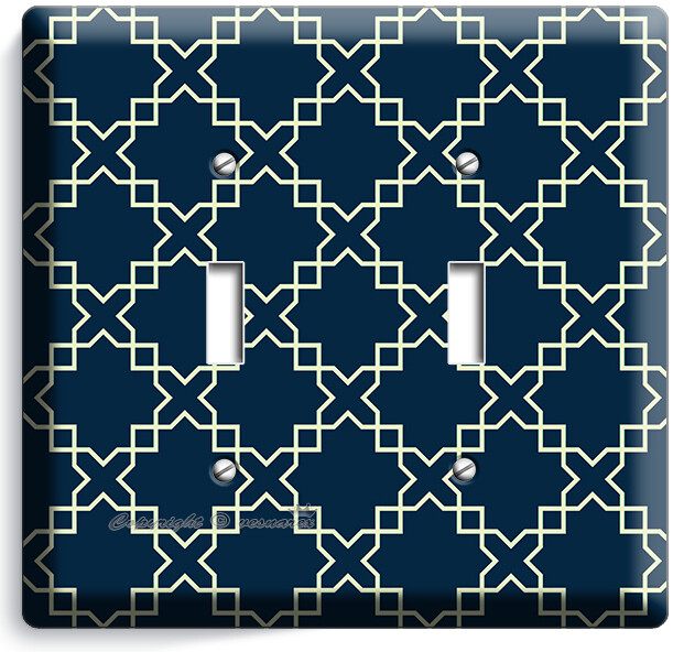 TEAL BLUE ARABIC TRELLIS PATTERN 2 GANG LIGHT SWITCH WALL PLATES ROOM HOME DECOR