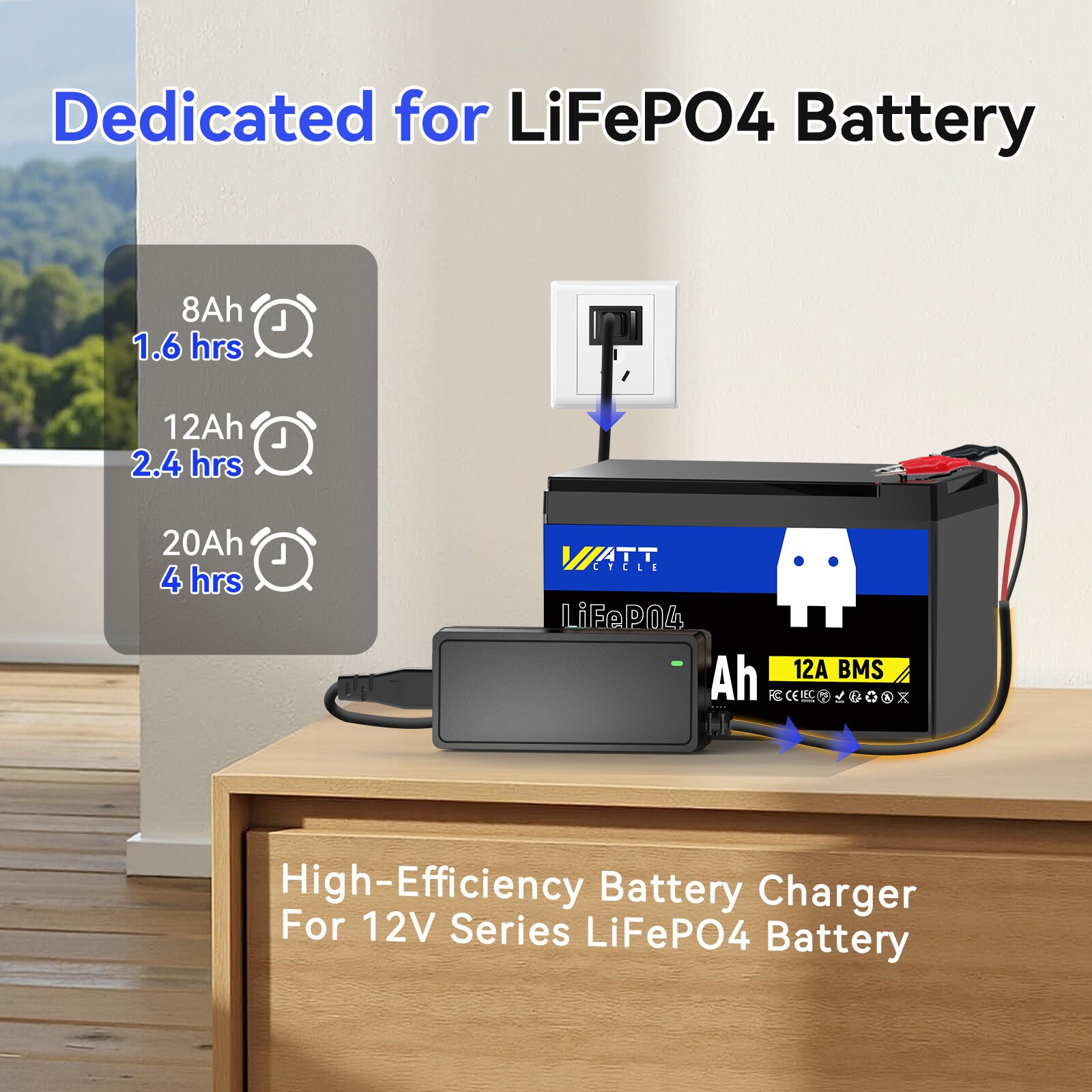 WattCycle 12V 100Ah LiFePO4 Battery Deep Cycle+ 14.6V 5A Charger RV Marine Solar
