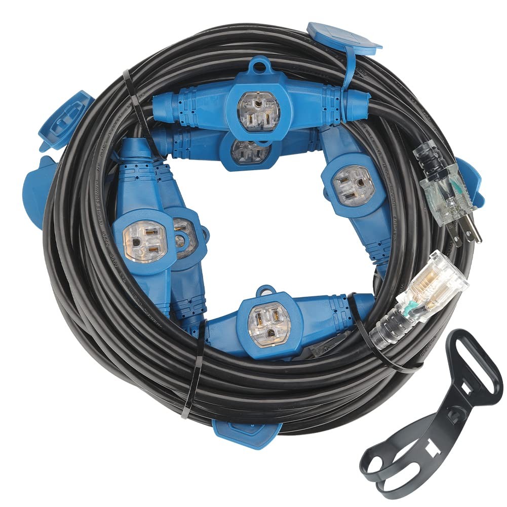 50 Feet Multi Outlet Extension Cord 16 Gauge 7 Nema 5-15R Outlets